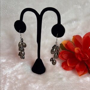 Silver Dangle Drop Earrings with Gray Beads